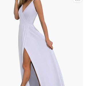 Women's Deep V-Neck Casual Dress Summer Backless/Solid Split Maxi